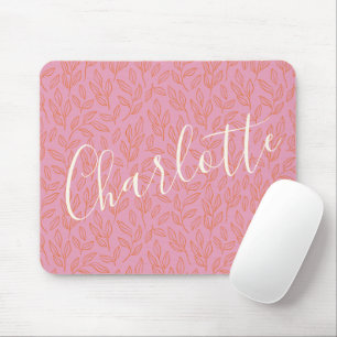 Mousepad Padrão de Folha Botânica Boho em Rosa Personalizad