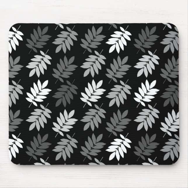 Mousepad Padrão de Folha de Idoso Preto Branco Cinza (Frente)