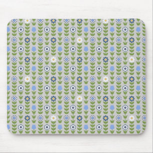 Mousepad Padrão de Folha Floral Azul Escandinavo