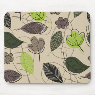 Mousepad Padrão de Folha Moderna em Verde e Bege