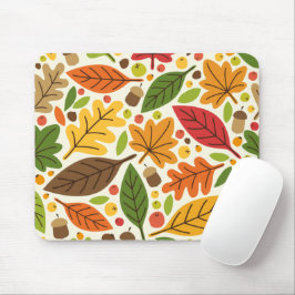 Mousepad Padrão de Folhas de Outono Coloridas e Bolotas