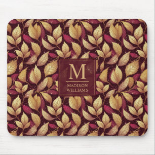 Mousepad Padrão de Folhas de Outono com Brilho Dourado e Ma