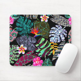 Mousepad Padrão de Folhas e Flores Tropicais Vibrantes