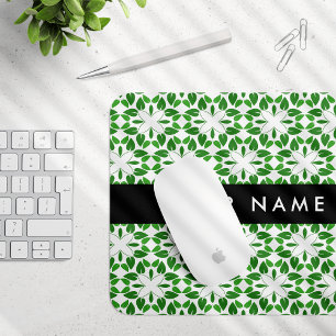 Mousepad Padrão de Folhas, Folhas Verdes, Seu Nome