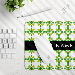 Mousepad Padrão de Folhas, Folhas Verdes, Seu Nome