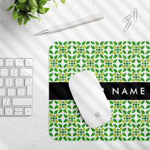 Mousepad Padrão de Folhas, Folhas Verdes, Seu Nome
