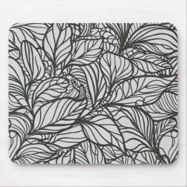 Mousepad Padrão de Folhas Pretas e Brancas