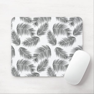 Mousepad Padrão de folhas tropicais brancas e pretas