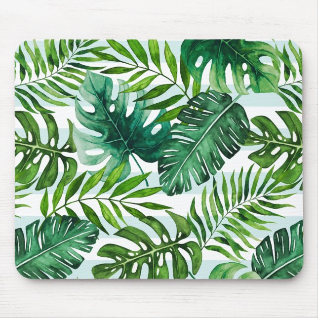 Mousepad Padrão de Folhas Tropicais Contemporâneas de Aquar (Frente)