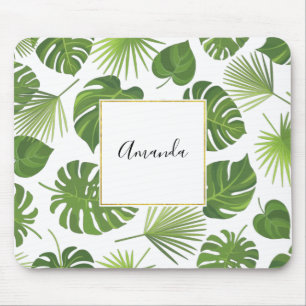 Mousepad Padrão de Folhas Tropicais na moda Verde