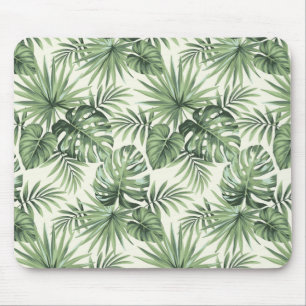 Mousepad Padrão de Folhas Tropicais Verdes