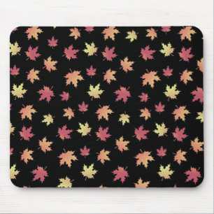 Mousepad Padrão de Folhas Vermelhas Marrom Elegante