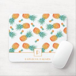 Mousepad Padrão de Fruta Abacaxi Monograma Moderno