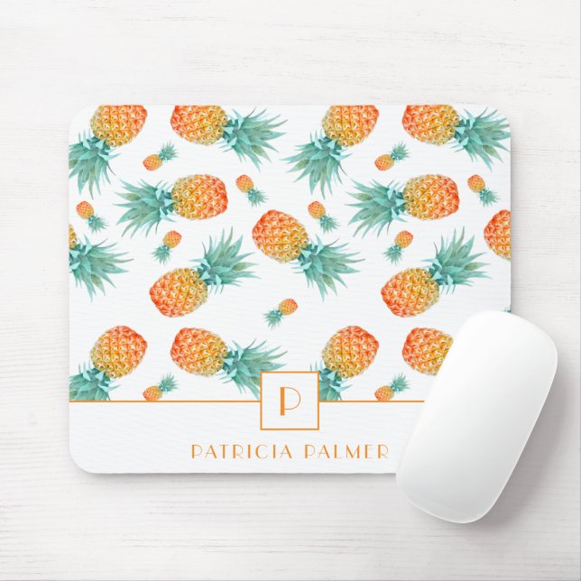 Mousepad Padrão de Fruta Abacaxi Monograma Moderno  (Com mouse)