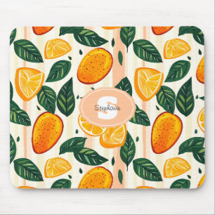 Mousepad Padrão de Fruta de Citros Vibrante com Folhas Verd