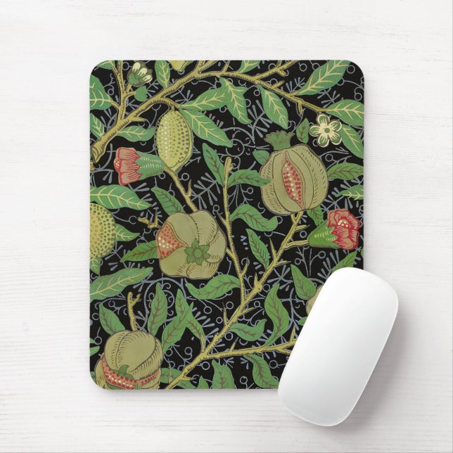 Mousepad Padrão de Frutas Romã Escura de William Morris (Com mouse)
