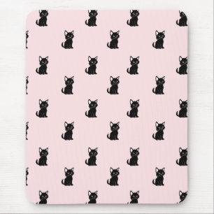 Mousepad Padrão de Gato Preto Fofo em Rosa Pastel