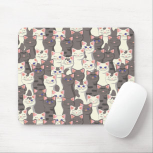 Mousepad Padrão de gatos brancos e cinzas