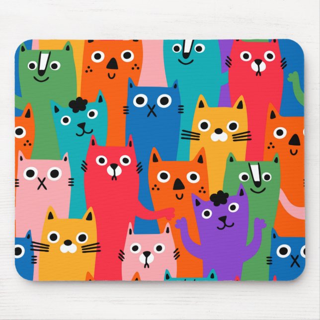 Mousepad Padrão de gatos coloridos (Frente)