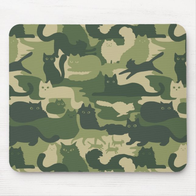 Mousepad Padrão de Gatos de Camuflagem Verde | Camo de Gati (Frente)