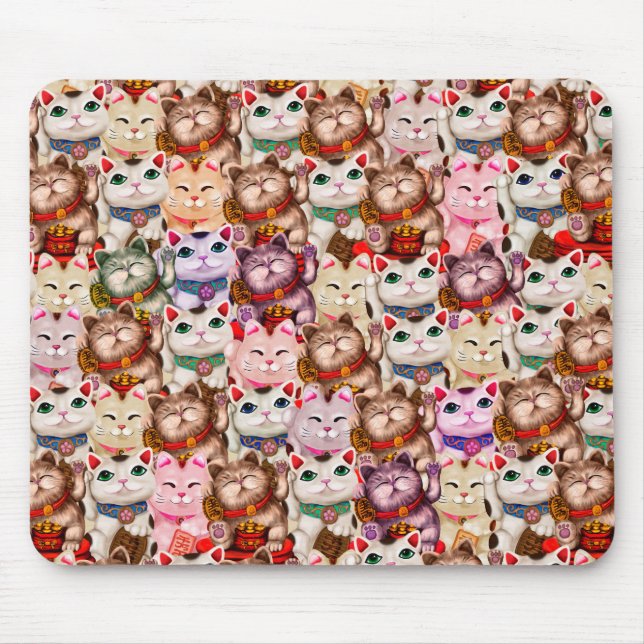 Mousepad Padrão de gatos Maneki-neko (Frente)
