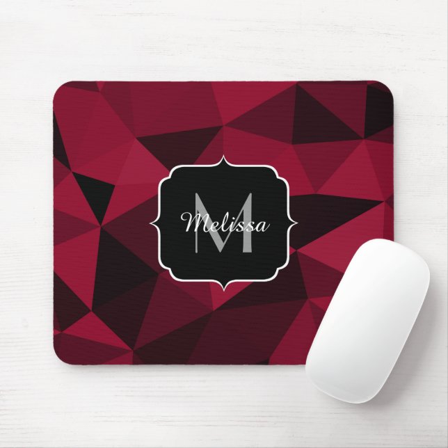 Mousepad Padrão de geometria do preto vermelho magenta Mono (Com mouse)