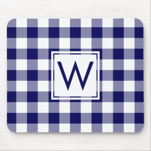 Mousepad Padrão de Gingham Azul e Branco do Marinho de Mon