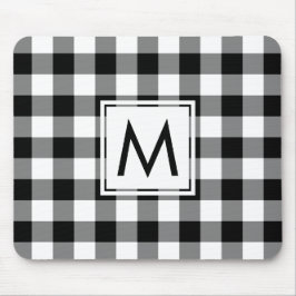Mousepad Padrão de Gingham Branco e Preto do Monograma Mode