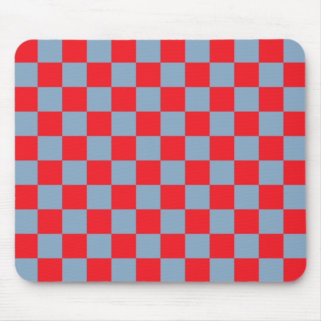 Mousepad Padrão de Gingham Verificado com Azul Vermelho (Frente)