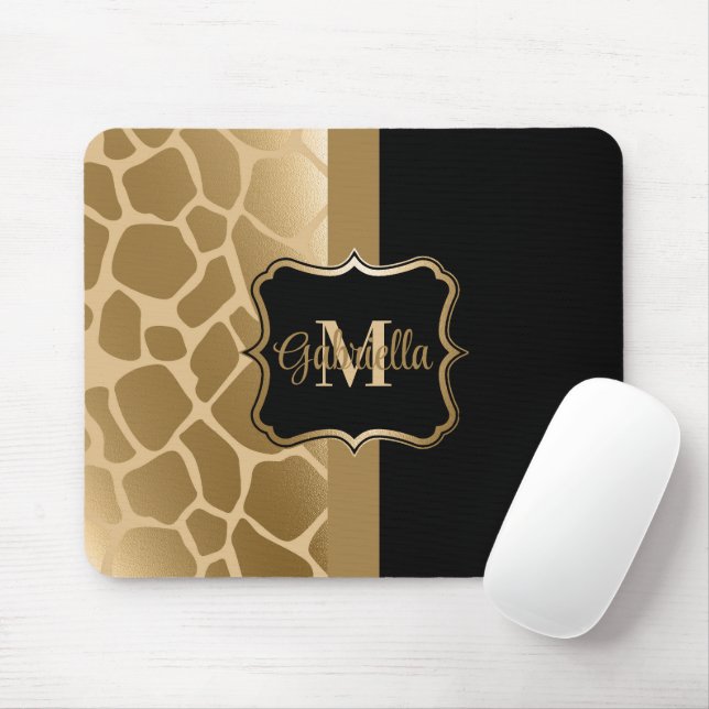 Mousepad Padrão de Girafa Preta e Ouro (Com mouse)