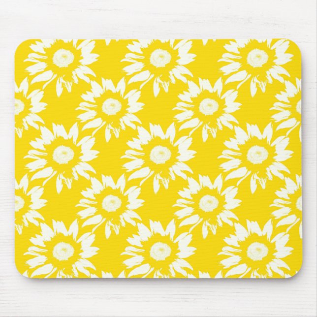 Mousepad Padrão de girassol amarelo e branco (Frente)