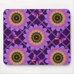 Mousepad Padrão de Grade de Borboleta e Flor Cottagecore