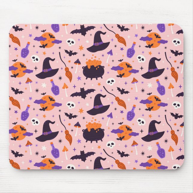Mousepad Padrão de Halloween Púrpura e rosa-claro (Frente)