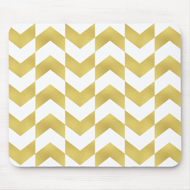 Mousepad Padrão de Herringbone Dourado e Pasta Branca (Frente)