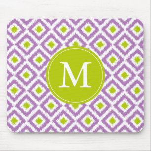 Mousepad Padrão de Ikat Roxo e Verde Monograma