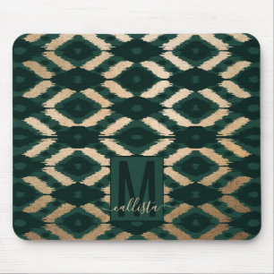 Mousepad Padrão de Ikat Verde da Floresta Dourada da Boêmia