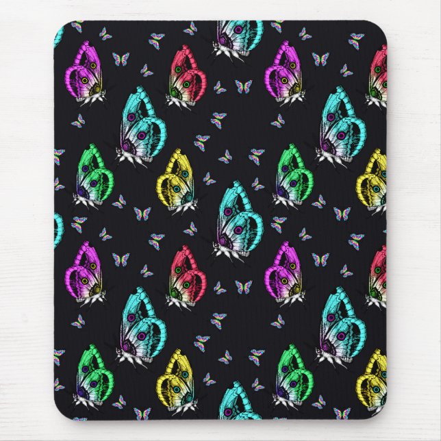 Mousepad Padrão de Ilustração de Borboleta Colorida Preta (Frente)