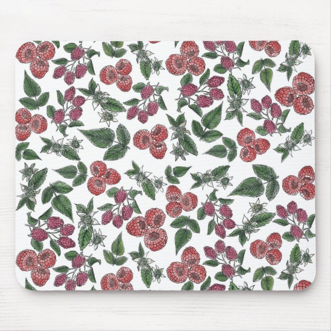 Mousepad Padrão de Ilustração de Folhas de Fruta de Framboe (Frente)