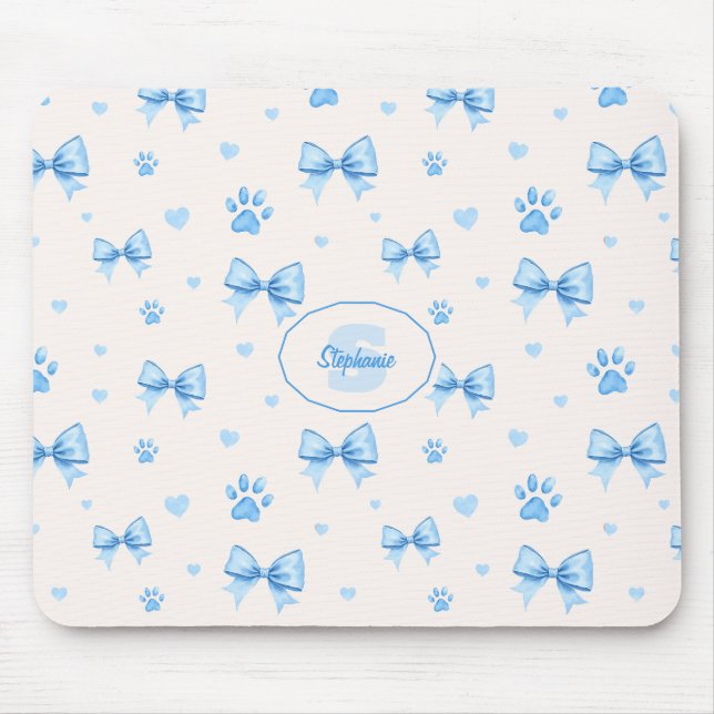Mousepad Padrão de impressão de fita azul, coração e pata e (Frente)