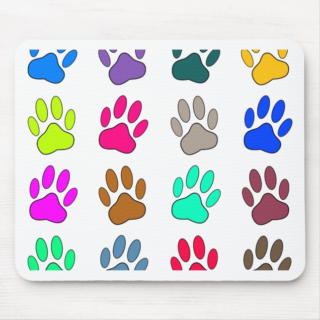 Mousepad Padrão de impressão de pata de cão multicolorido (Frente)