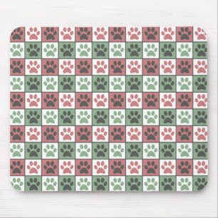 Mousepad Padrão de impressão de pata de cão vermelho e verd