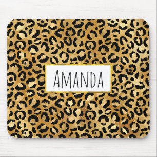 Mousepad Padrão de impressão do leopardo em Dourado e preto