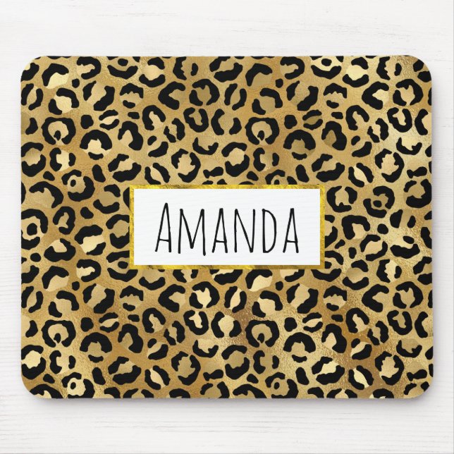 Mousepad Padrão de impressão do leopardo em Dourado e preto (Frente)