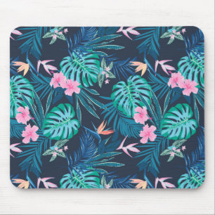 Mousepad Padrão de Jardim de Flor Tropical Azul