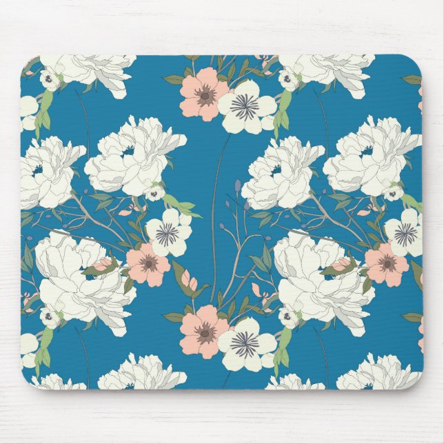 Mousepad Padrão de Jardim Floral Branco (Frente)
