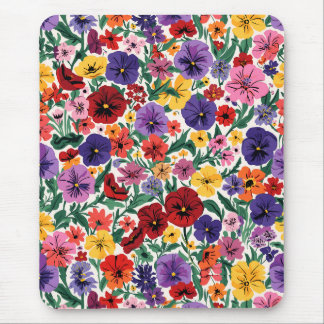 Mousepad Padrão de Jardim Floral de Pensamentos Vibrantes d