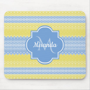Mousepad Padrão de kit azul amarelo e claro com monograma