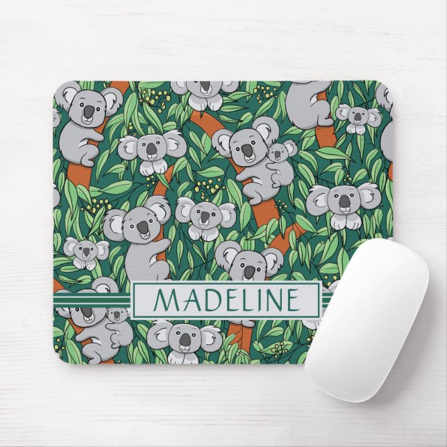 Mousepad Padrão de Koala Bonito Personalizado Verde Escura (Com mouse)