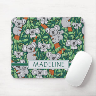 Mousepad Padrão de Koala bonito personalizado verde escuro