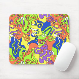 Mousepad Padrão de Labirinto de Rabiscos em Neon Abstrato